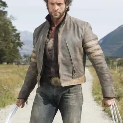 Model wearing x men origins wolverine leather jacket