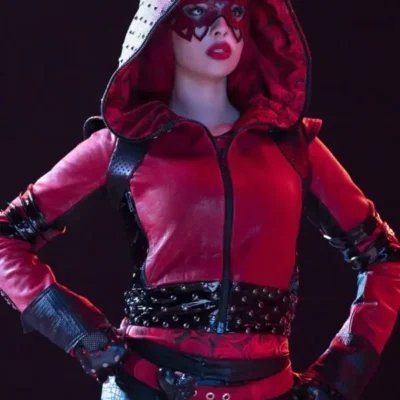 Kylie cantrall descendants the rise of red 2024 studded leather jacket front view