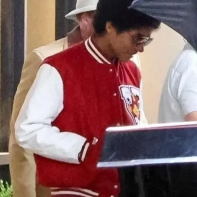 Jaafar jackson michael red varsity jacket side view