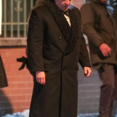 The penguin colin farrell black wool trench coat side view