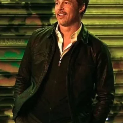 Wolfs 2024 brad pitt leather jacket front view