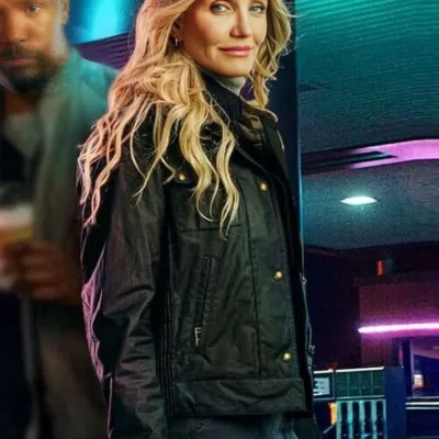 Cameron diaz back in action black jacket side view